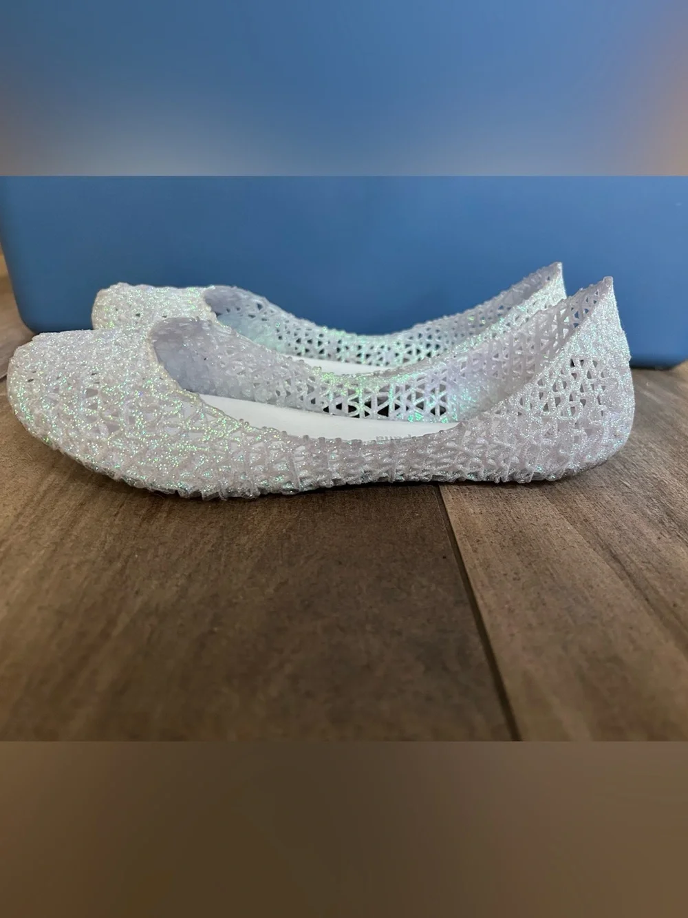 Mini Melissa Iridescent Glitter Jelly Flats in White